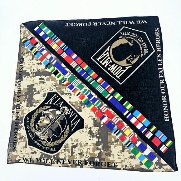 Bundle of 2 Military Ribbons POW MIA and 2nd Amendment Patriotic Flag Bandanas - Picture 2 of 9